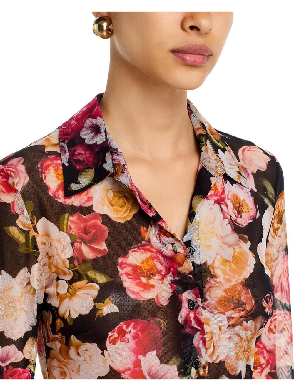 380$ L'agence Dani Mesh Floral Blouse Top Long Sleeves Silk Women's Size L Multi - Picture 3 of 4